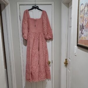 City Chic Blush Eyelet Long Sleeve Dress